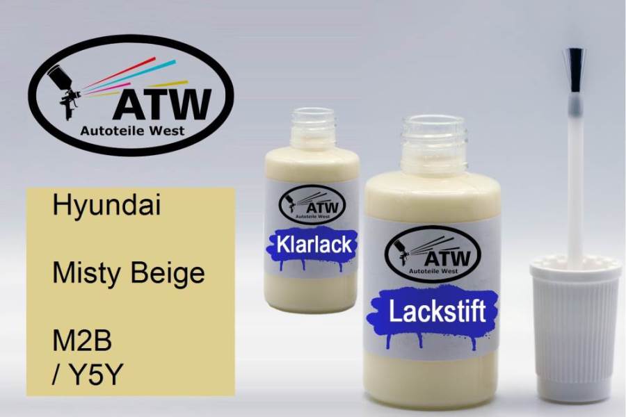 Hyundai, Misty Beige, M2B / Y5Y: 20ml Lackstift + 20ml Klarlack - Set, von ATW Autoteile West.